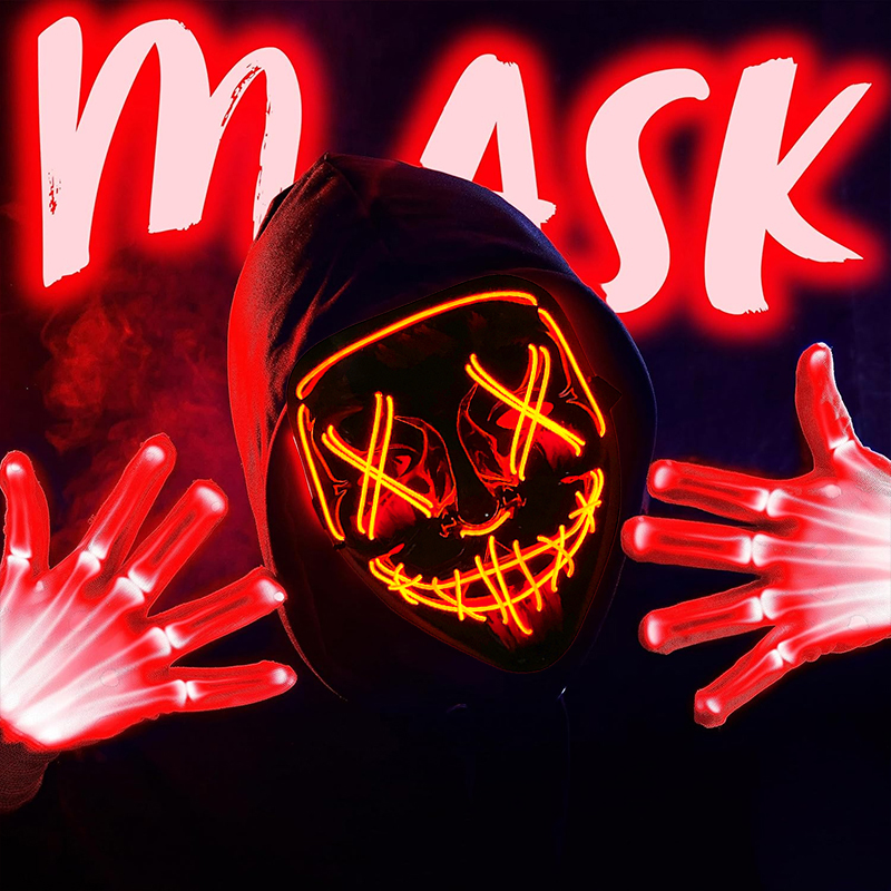 Led Purge Mask Halloween - 2026 Masker Pesta Lampu Neon Berwarna-warni